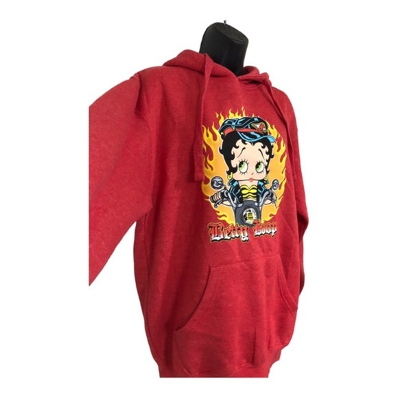 Betty Boop red fire flame motorcycle riding Betty hoodie size large brand new - Picture 4 of 12